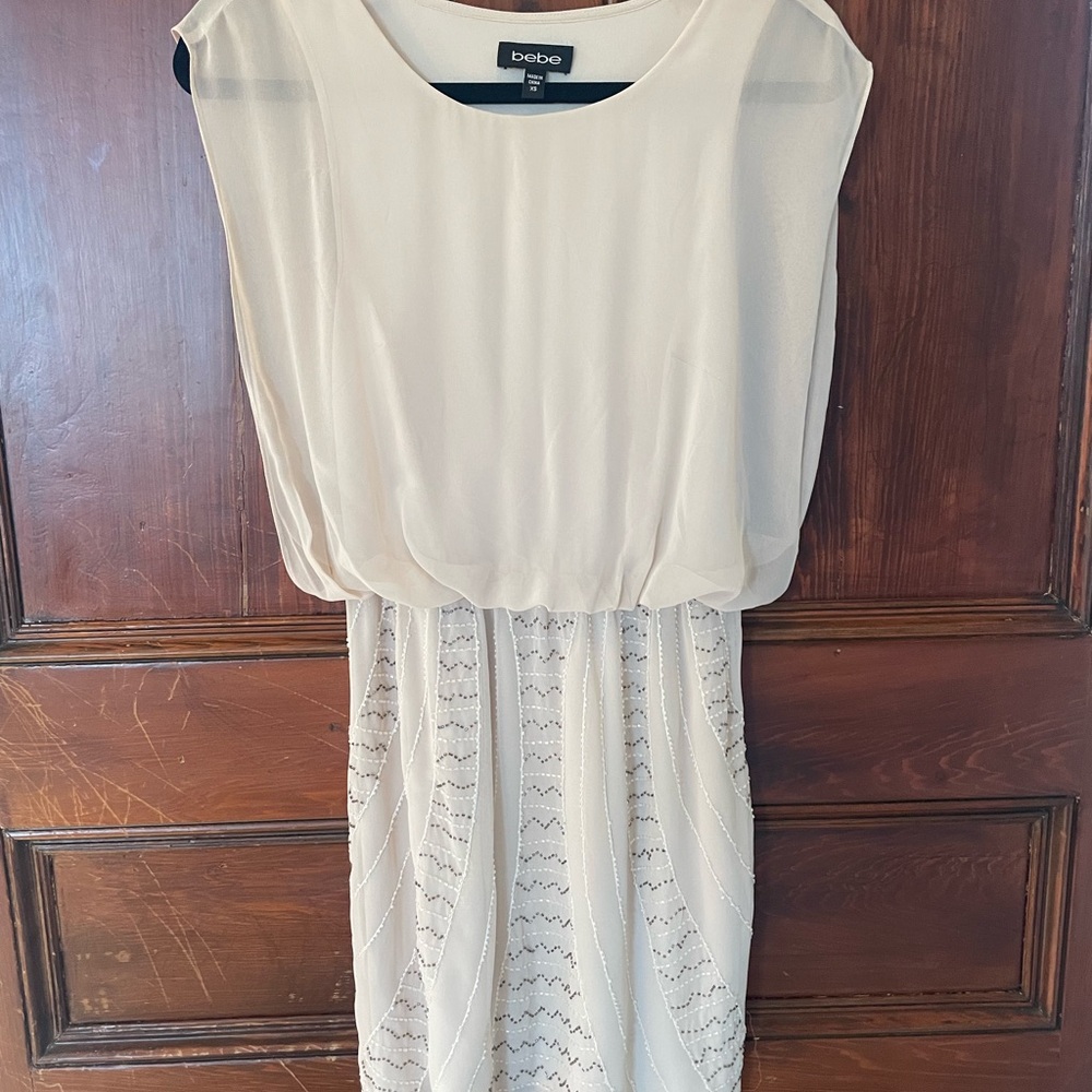 bebe Ivory Beaded Midi Dress